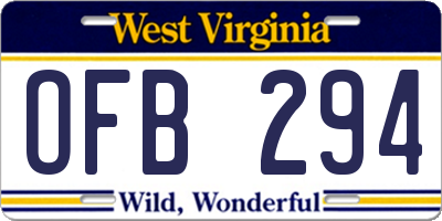 WV license plate OFB294