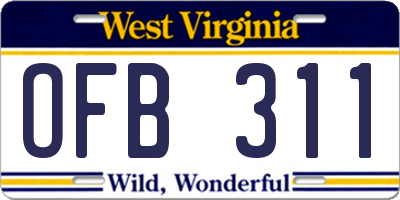 WV license plate OFB311