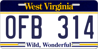 WV license plate OFB314