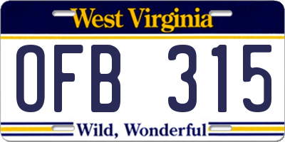 WV license plate OFB315