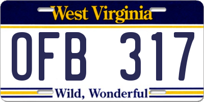WV license plate OFB317
