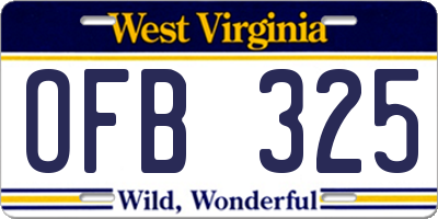 WV license plate OFB325