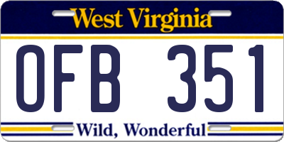 WV license plate OFB351