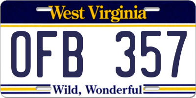 WV license plate OFB357