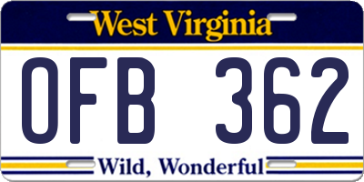 WV license plate OFB362