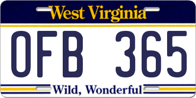 WV license plate OFB365