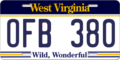 WV license plate OFB380