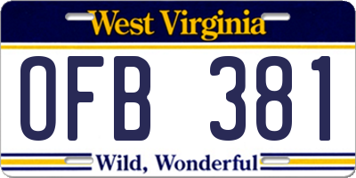 WV license plate OFB381