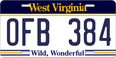 WV license plate OFB384