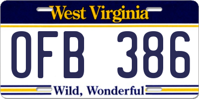 WV license plate OFB386