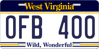 WV license plate OFB400