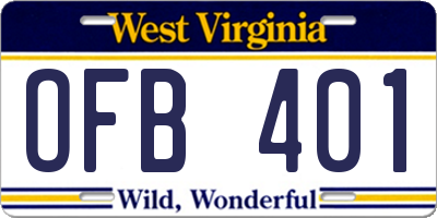 WV license plate OFB401