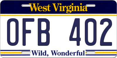 WV license plate OFB402