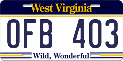 WV license plate OFB403
