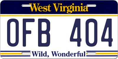 WV license plate OFB404