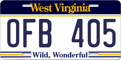 WV license plate OFB405