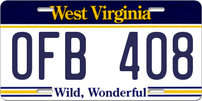 WV license plate OFB408