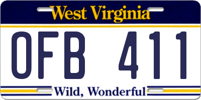 WV license plate OFB411