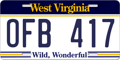 WV license plate OFB417