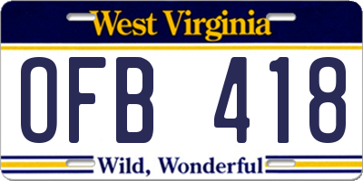 WV license plate OFB418