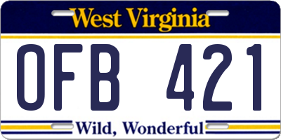 WV license plate OFB421