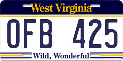 WV license plate OFB425