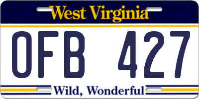 WV license plate OFB427
