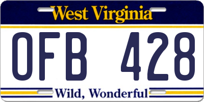 WV license plate OFB428