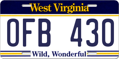 WV license plate OFB430