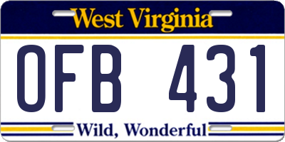 WV license plate OFB431