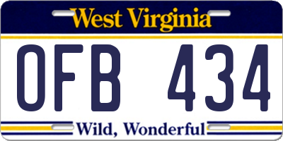WV license plate OFB434