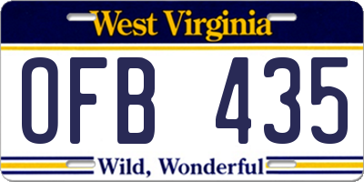 WV license plate OFB435