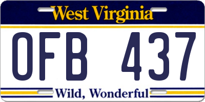 WV license plate OFB437