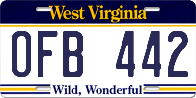 WV license plate OFB442