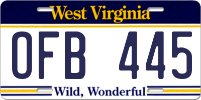 WV license plate OFB445