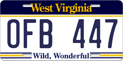 WV license plate OFB447