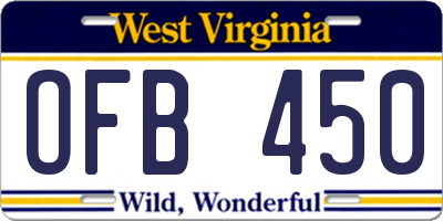 WV license plate OFB450