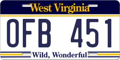 WV license plate OFB451