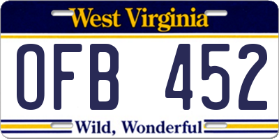 WV license plate OFB452