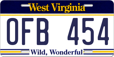 WV license plate OFB454