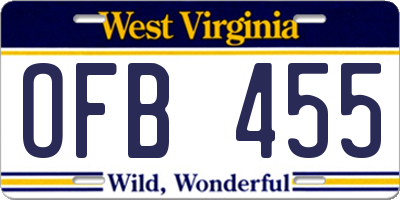 WV license plate OFB455