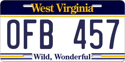 WV license plate OFB457