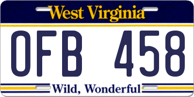 WV license plate OFB458