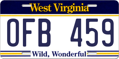 WV license plate OFB459