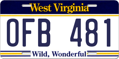 WV license plate OFB481