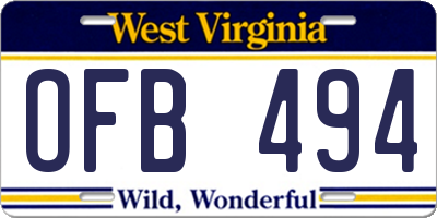 WV license plate OFB494