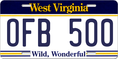 WV license plate OFB500