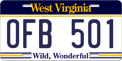 WV license plate OFB501