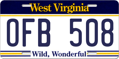 WV license plate OFB508