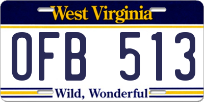 WV license plate OFB513